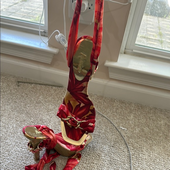 Marciano Red and Gold Satin Heels - Picture 3 of 4